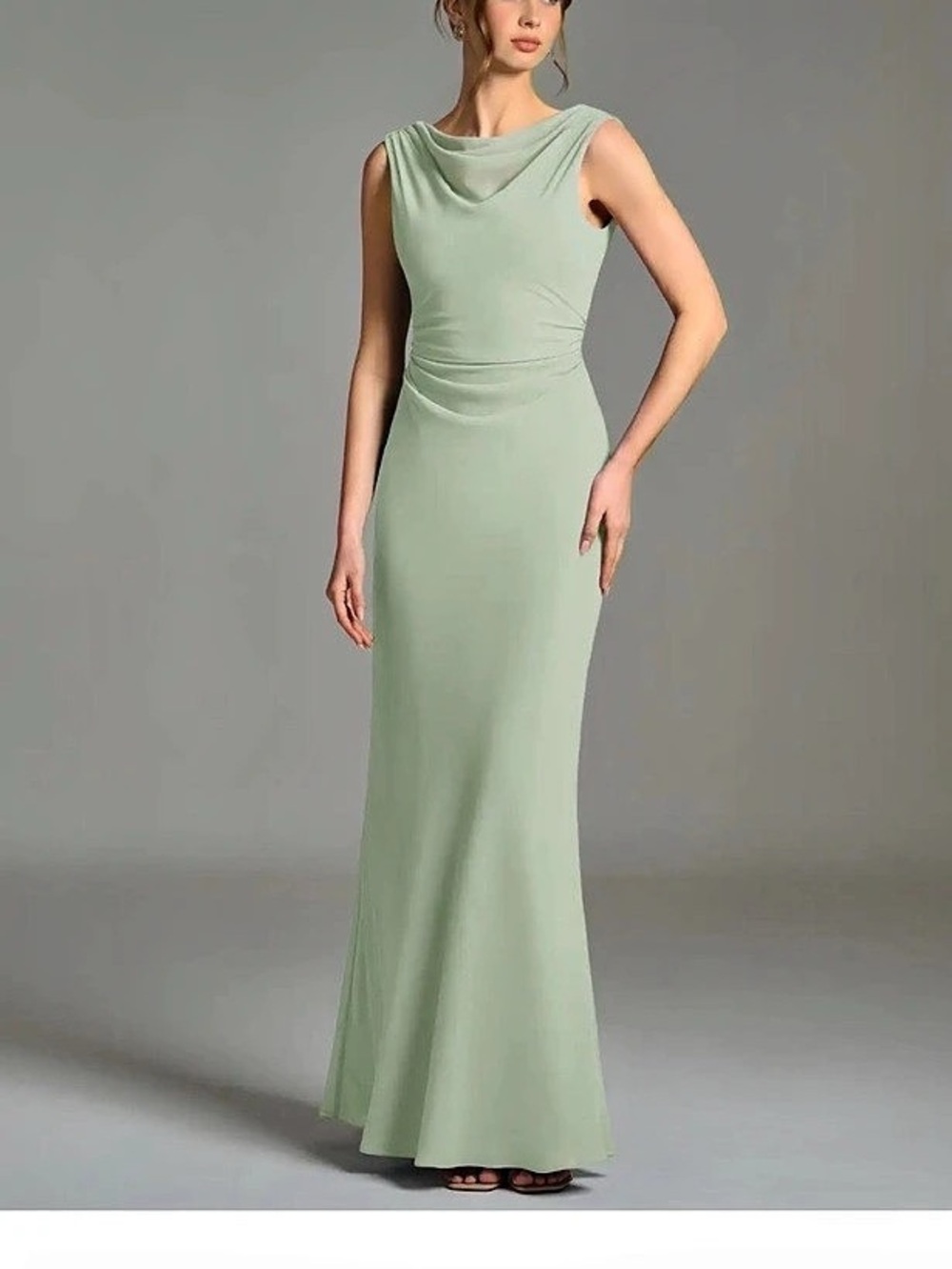 Azazie Sage Green Draped Neck Maxi Dress